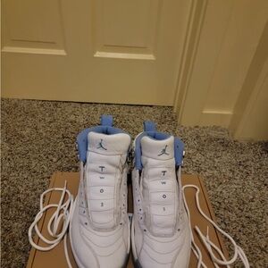 Jordan 12 Men's White and Blue Sneakers